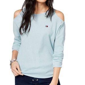 Blue Cold Shoulder Long Sleeve Sports Tee M 131